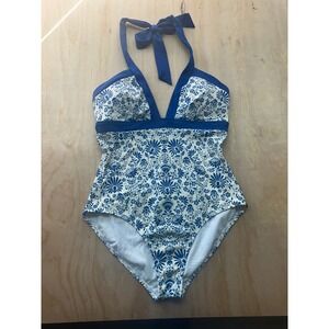 Boden Blue and White Floral One Piece Swimsuit